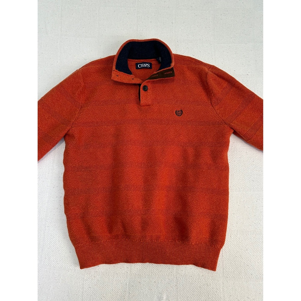 Chaps Mens Burnt Orange Textured Stripe Mock Neck Button Pullover Sweater Medium